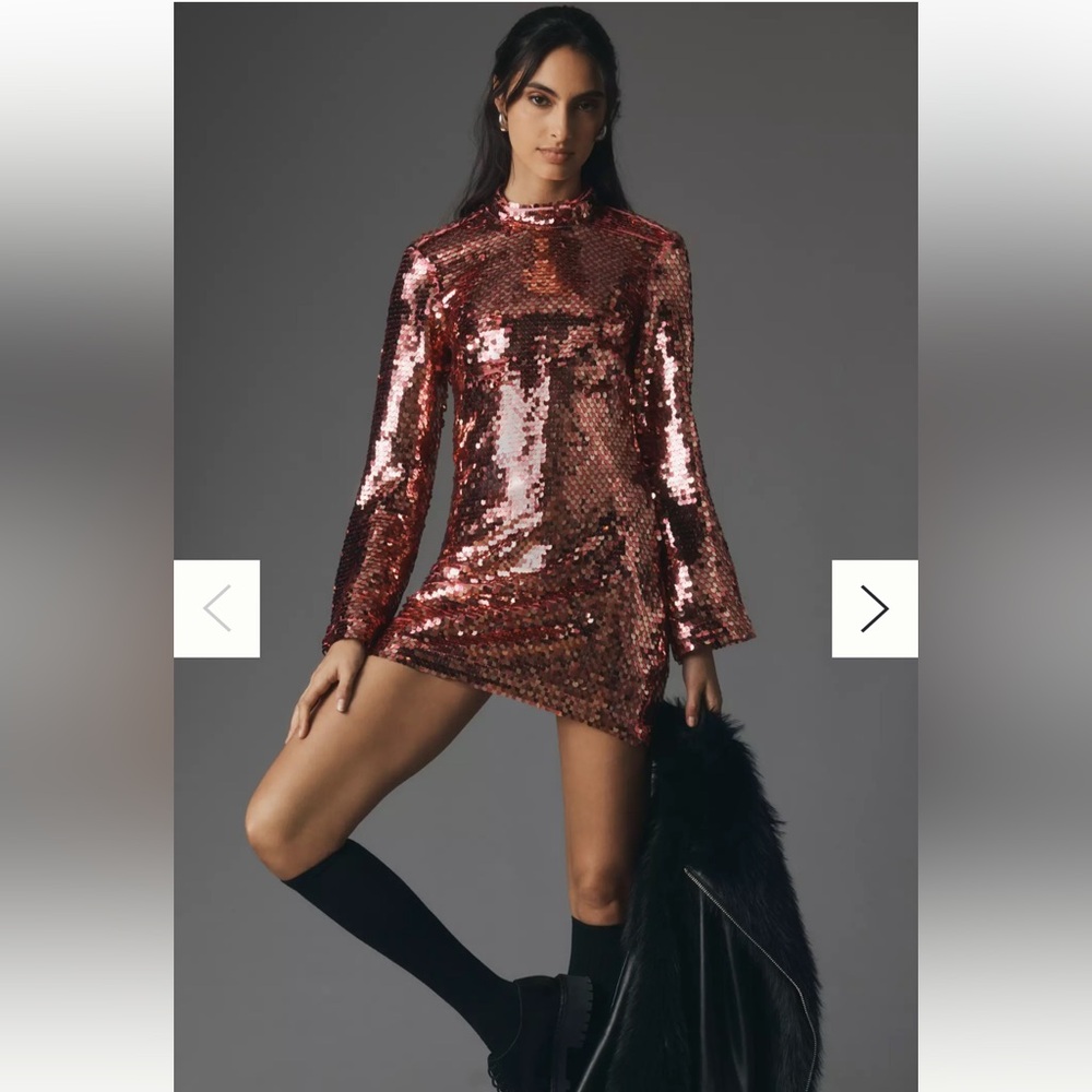 NWOT Long Sleeve Mock Neck Maeve Sequin Mini Dress